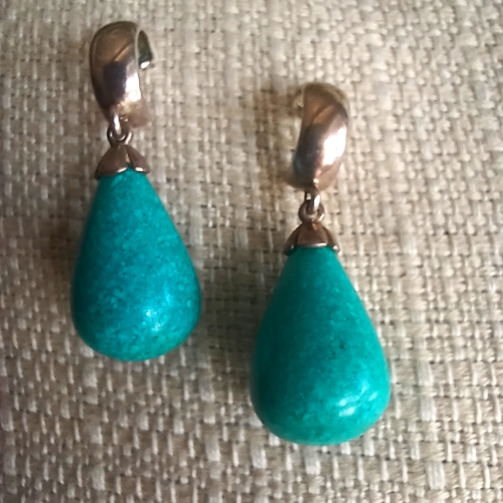925 Double Feather Navajo teardrop turquoise earings